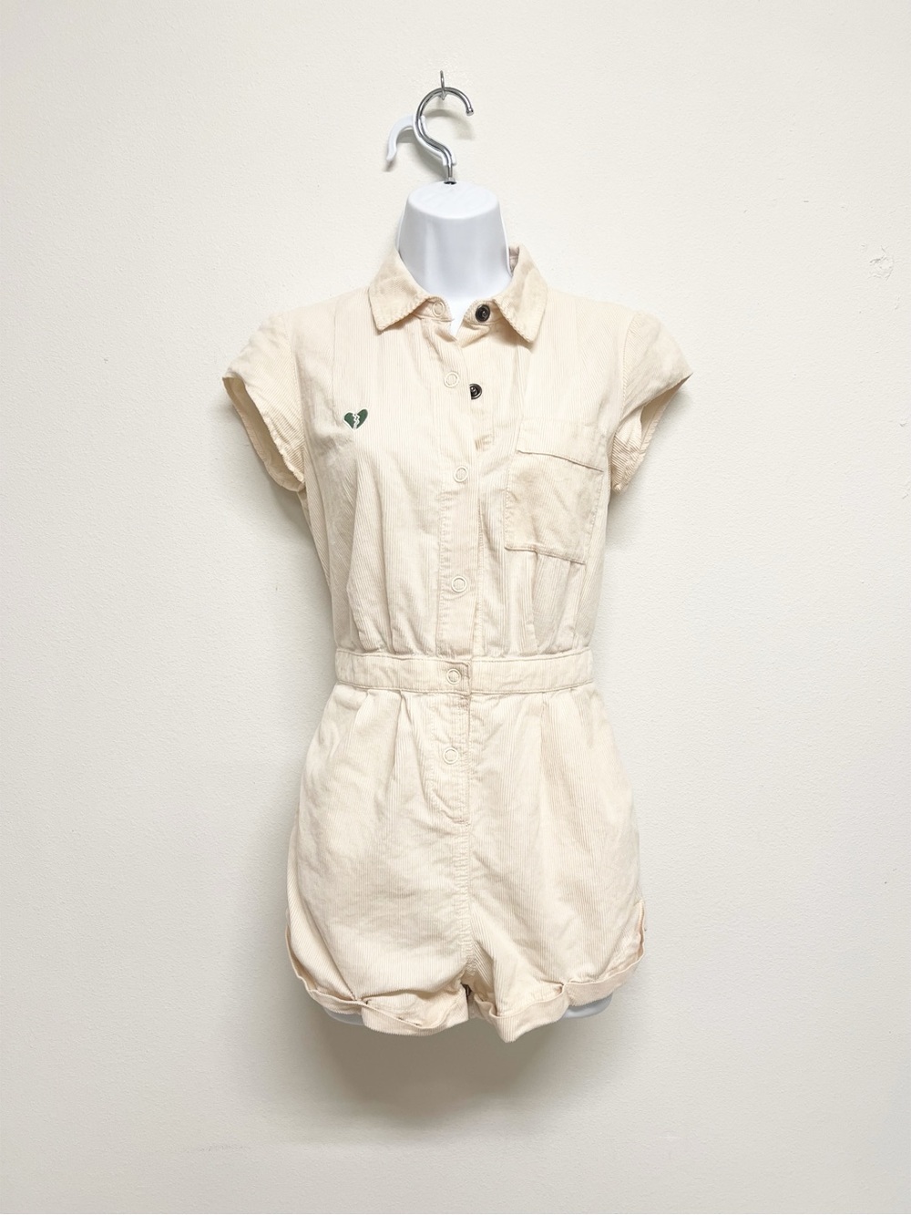 Urban Outfitters Womens Cream Short Sleeved Corduroy Knock Out Quinn Playsuit